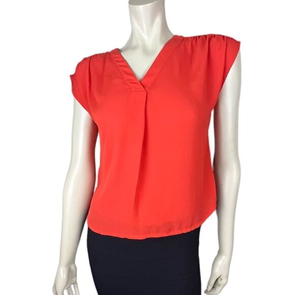NWT Ann Taylor Orange V-Neck Top with Capped Sleeves Size XXSP - Picture 1 of 8